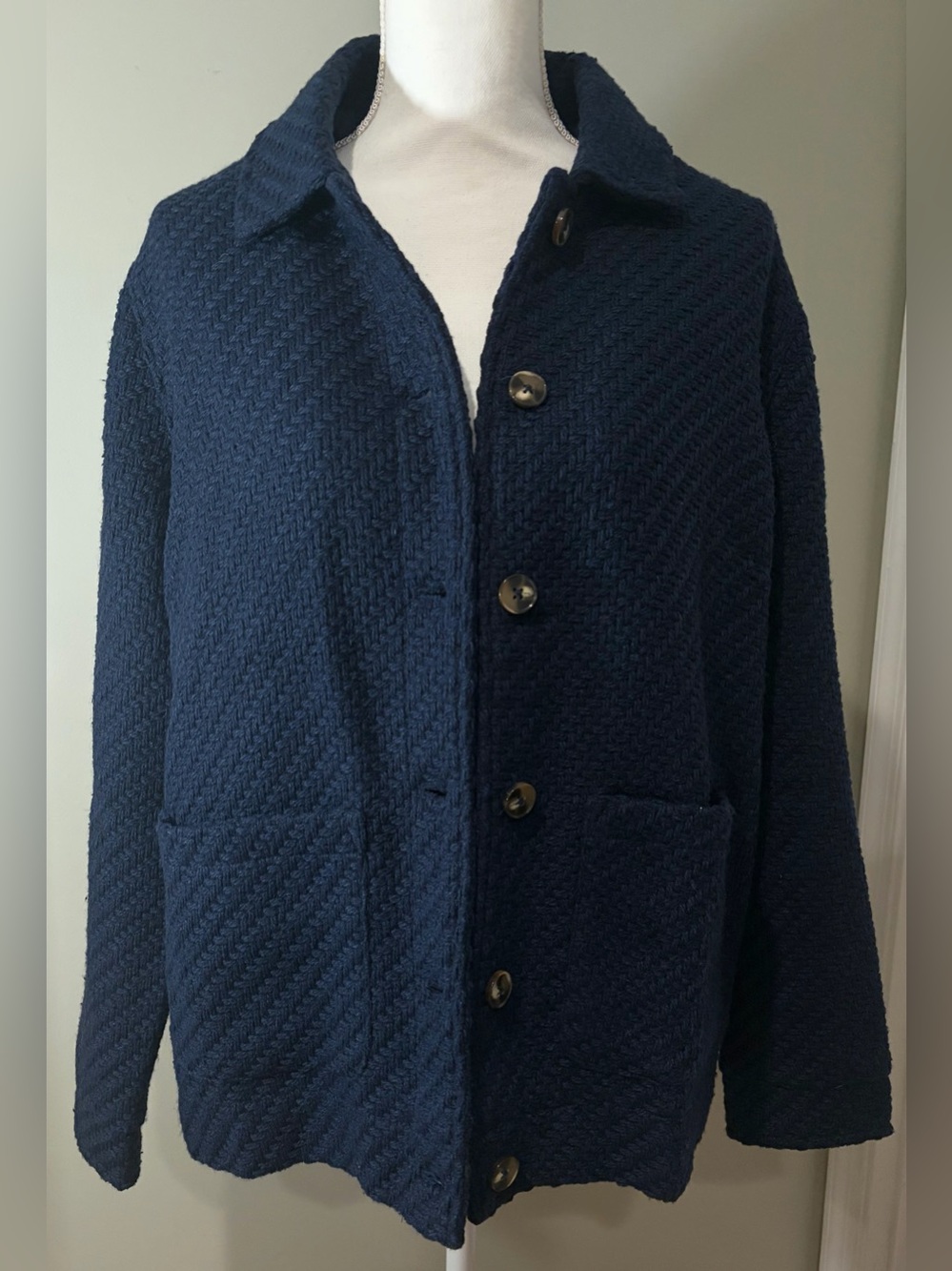 National Since 1952 Blue Chevron Basketweave Sherpa Lined Shirt Jacket Shacket L